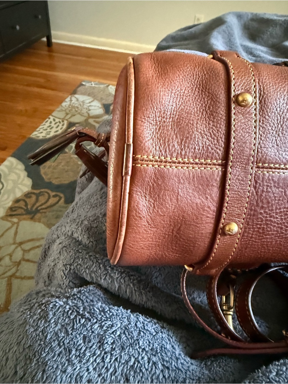Dooney & Bourke Brown Leather Satchel with Red Trim - Picture 5 of 7